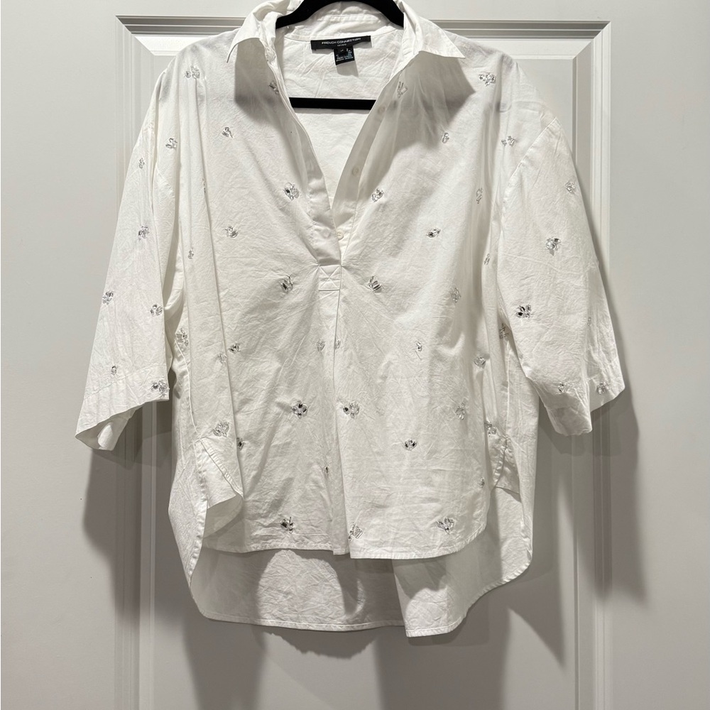 French Connection White Blouse with Embroidered Details
